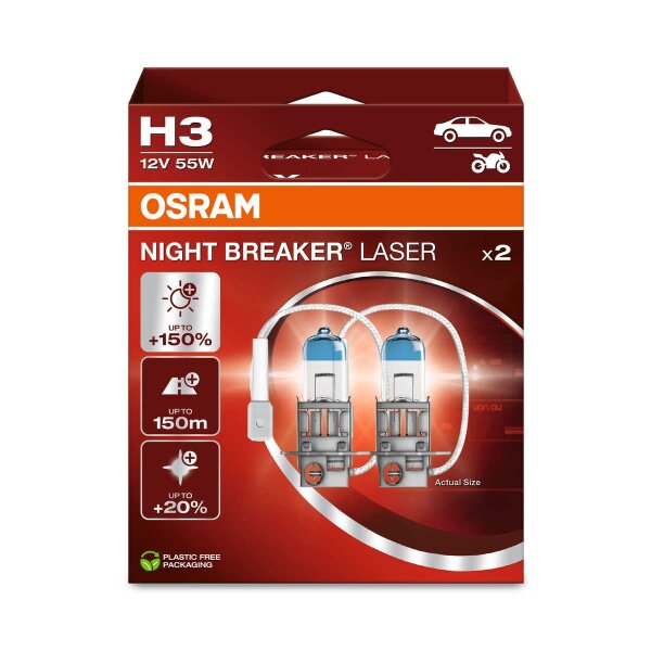 2 OSRAM NIGHT BREAKER LASER H3 Halogen-Scheinwerferlampen 12V PKW