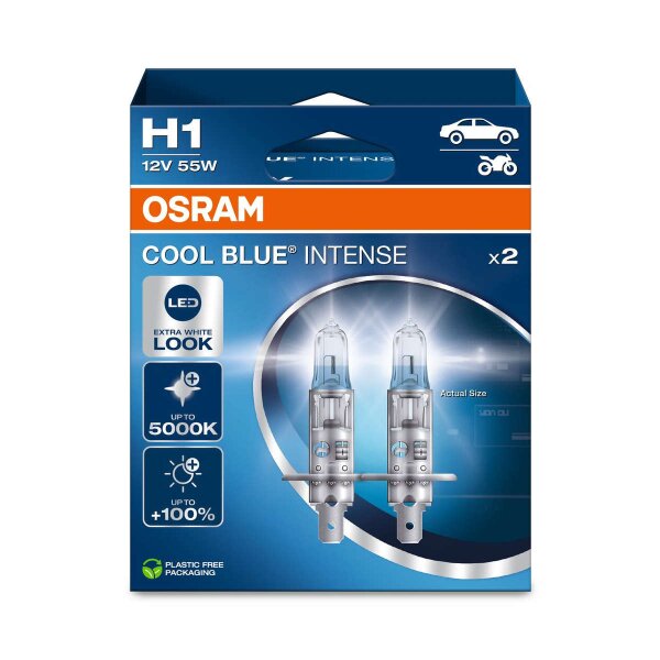 2 Glühlampen H1 12V 55W P14.5s OSRAM COOL BLUE®...