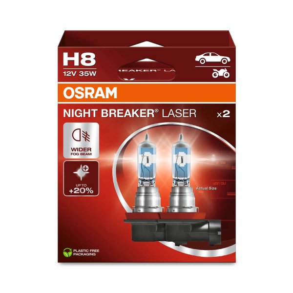 2 OSRAM NIGHT BREAKER LASER H8 halogen headlight bulbs 12V car