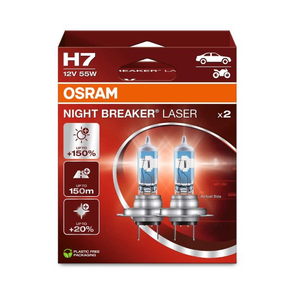 2 OSRAM NIGHT BREAKER LASER H7 halogen headlight bulbs 12V car