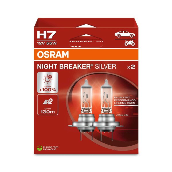 2 bulbs H7 12V 55W PX26d OSRAM NIGHT BREAKER® SILVER suitable for cars
