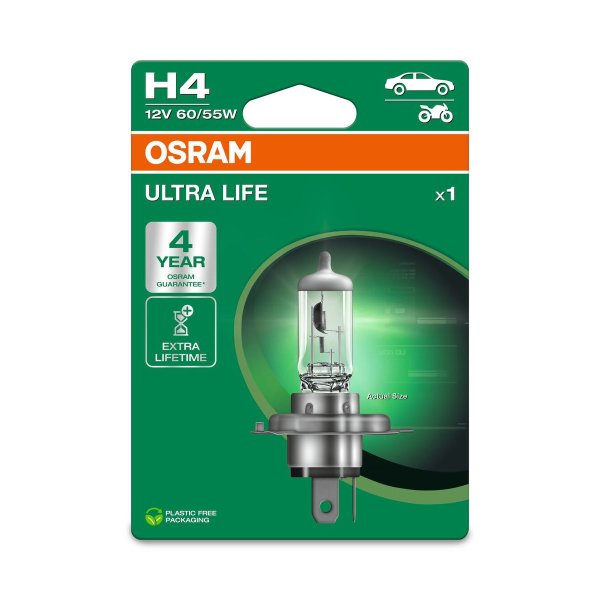 OSRAM ULTRA LIFE, H4, Halogen-Scheinwerferlampe, Einzelblister