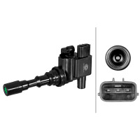 Zündspule geschraubt Kerzenschachtzündspule 3-polig HELLA für u.a. HYUNDAI EQUUS