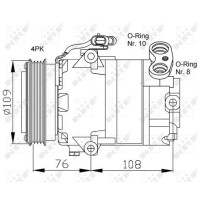 Air conditioning compressor 12 V Ø 109 mm CVC NRF suitable for e.g. OPEL ASTRA