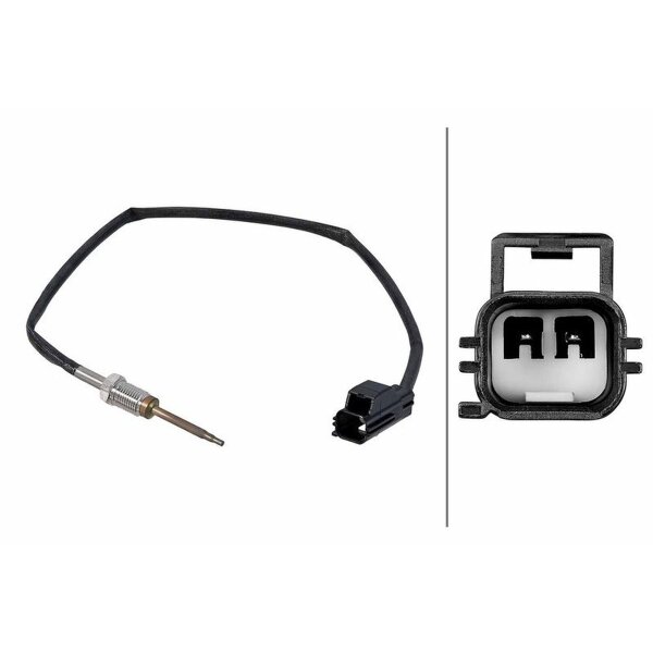 Sensor Abgastemperatur 2-polig 450 mm Kabel HELLA für u.a. FORD FOCUS