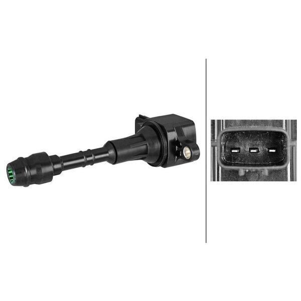 Zündspule geschraubt Kerzenschachtzündspule 3-polig HELLA für INFINITI FX