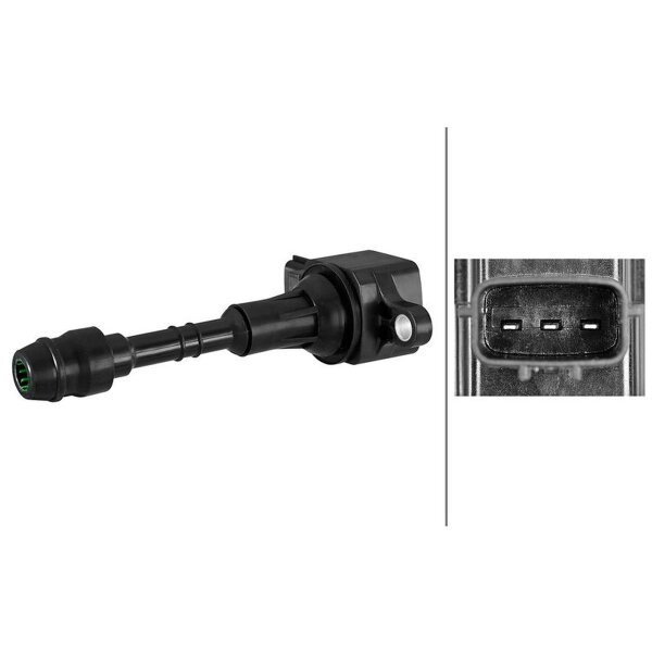 Zündspule geschraubt Kerzenschachtzündspule 3-polig HELLA für NISSAN