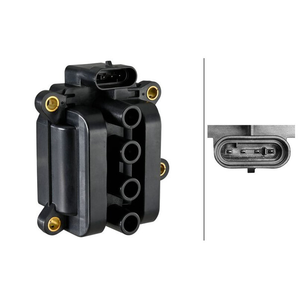Ignition Coil screwed block ignition coil 4-pole HELLA for e.g. RENAULT CLIO