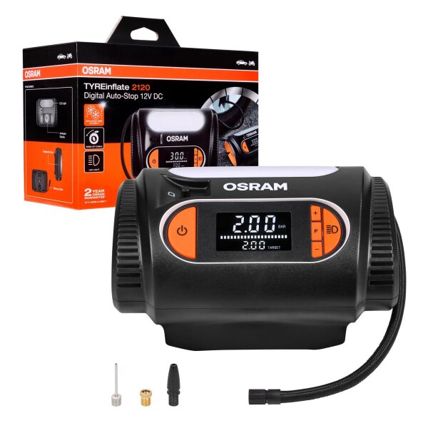 Air compressor Tyre pump max. 6.9 bar LCD display 12V OSRAM TYREinflate 2120