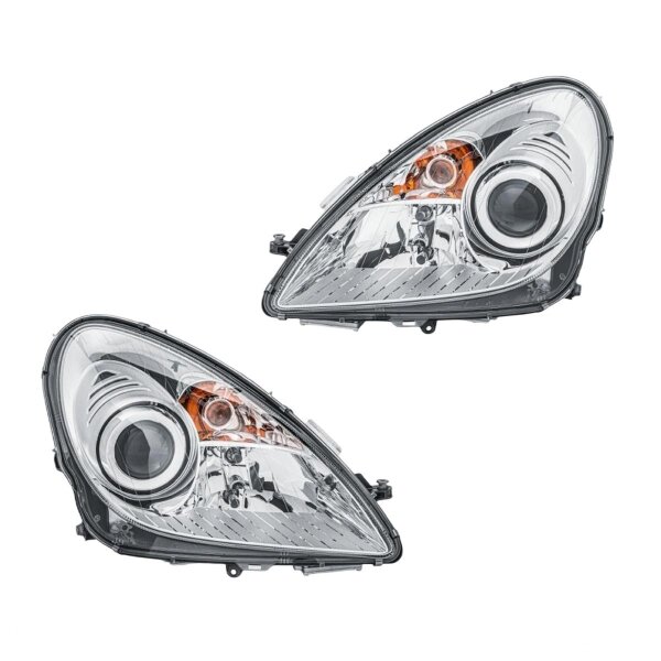 Headlight Set left right 12 V W5W D2S/H7 PY21W Bi-Xenon HELLA for MB SLK