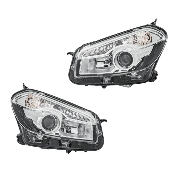 Headlight Set left right 12 V D1S/H7 W5W PY21W Xenon HELLA for NISSAN QASHQAI