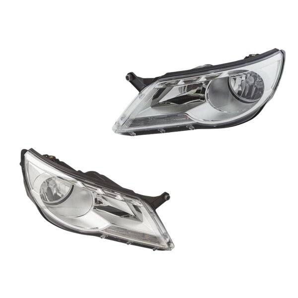 Headlight Set left right 12 V H7/H7 W5W PY21W Halogen FF HELLA for VW TIGUAN