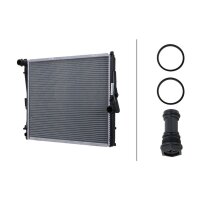 Engine Cooling Radiator cooling fins soldered 580 - 498 mm HELLA for BMW X3
