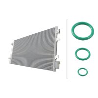 Condenser Air Con with dryer pipes parallel HELLA for e.g. RENAULT MEGANE