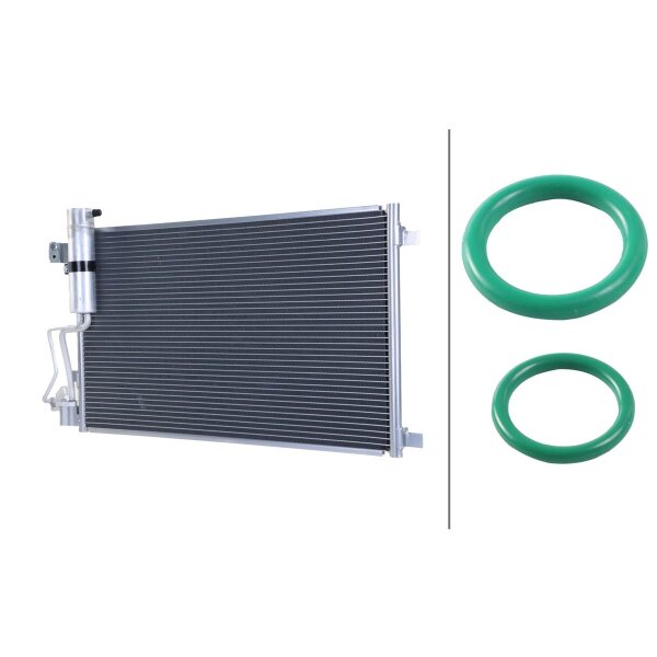 Condenser Air Con with dryer pipes parallel HELLA for e.g. NISSAN QASHQAI