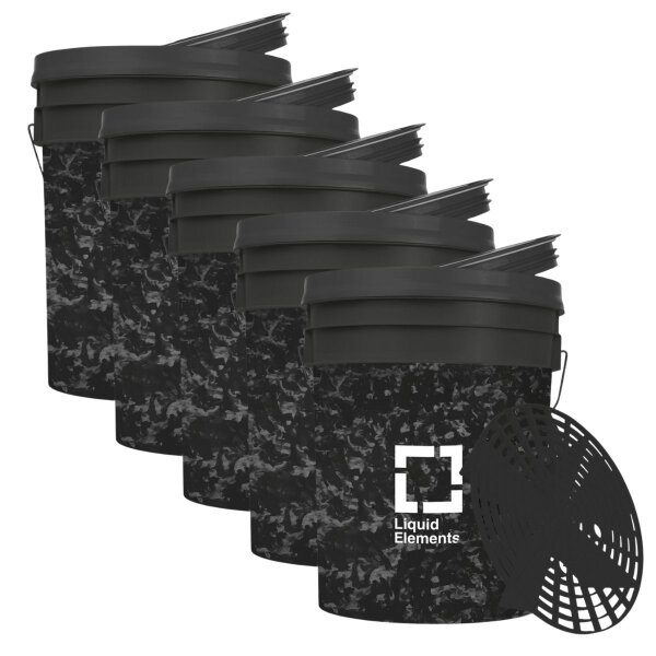 5 wash buckets each 20 litres Forged Carbon LIQUID ELEMENTS for fun car washes