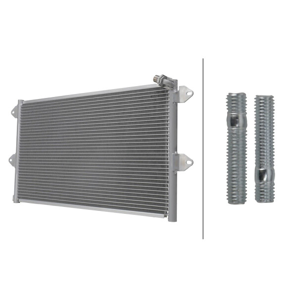 Air Conditioning Condenser without dryer HELLA suitable for e.g. SEAT IBIZA