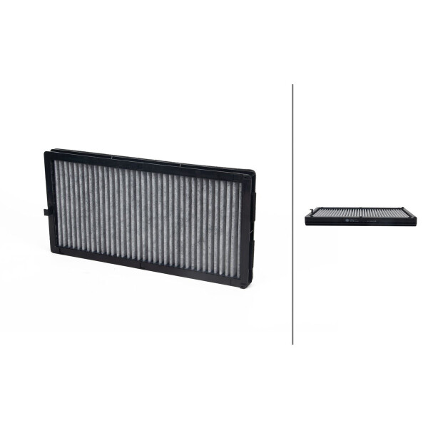 Cabin Filter Activated charcoal filter 329 x 163 mm HELLA for BMW 5 Series