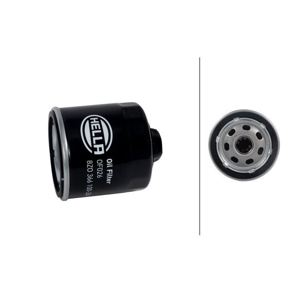 Oil Filter single screw-on Ø 76 mm HELLA suitable for e.g. SEAT CORDOBA