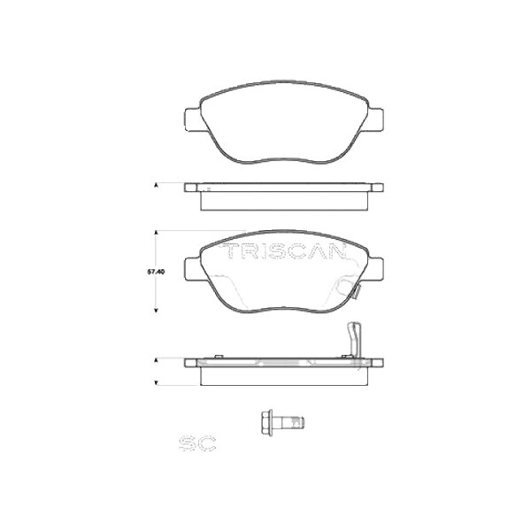 Brake pad set discs 19 mm with wear warning TRISCAN for e.g. FIAT 500L