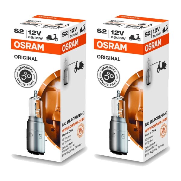 2 Glühlampen für Motorräder S2 12V 35W BA20d OSRAM ORIGINAL MOTORCYCLE