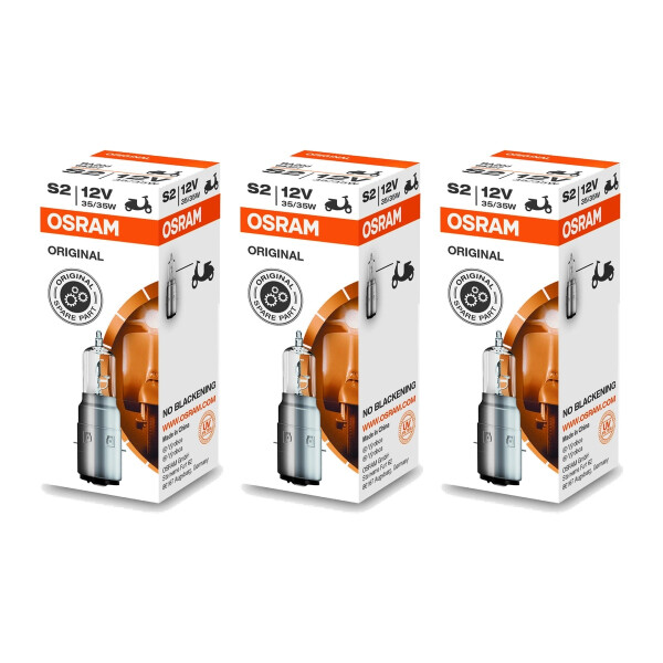 3 Glühlampen für Motorräder S2 12V 35W BA20d OSRAM ORIGINAL MOTORCYCLE