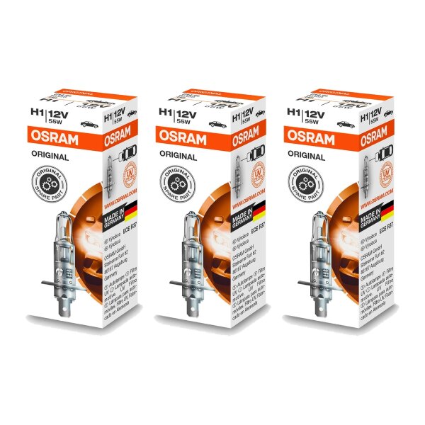 3 Glühlampen H1 12V 55W P14.5s OSRAM ORIGINAL passend für diverse PKW