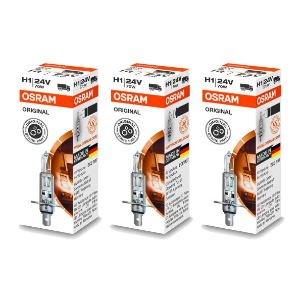 3 Glühlampen H1 24V 70W P14.5s OSRAM ORIGINAL passend für diverse PKW