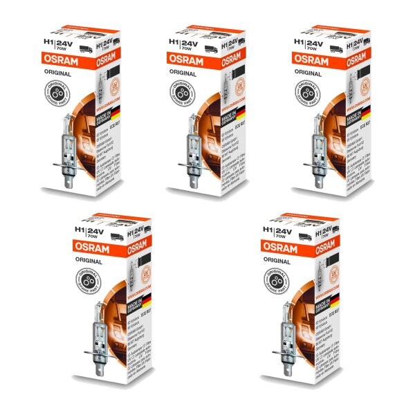 5 Glühlampen H1 24V 70W P14.5s OSRAM ORIGINAL passend für diverse PKW