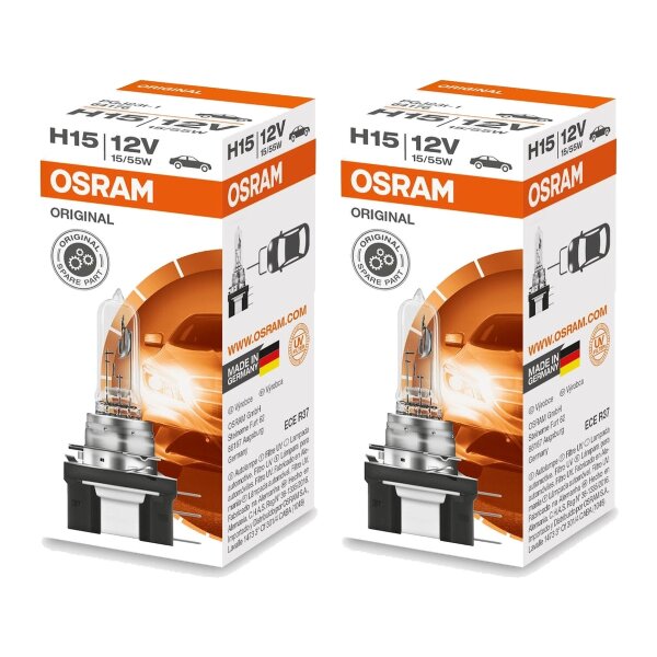 2 Glühlampen H15 12V 55 15W PGJ23t-1 OSRAM ORIGINAL...