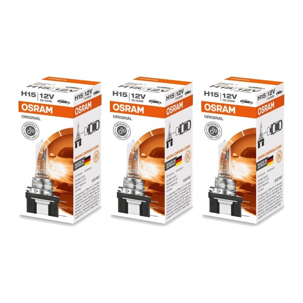 3 Glühlampen H15 12V 55 15W PGJ23t-1 OSRAM ORIGINAL...