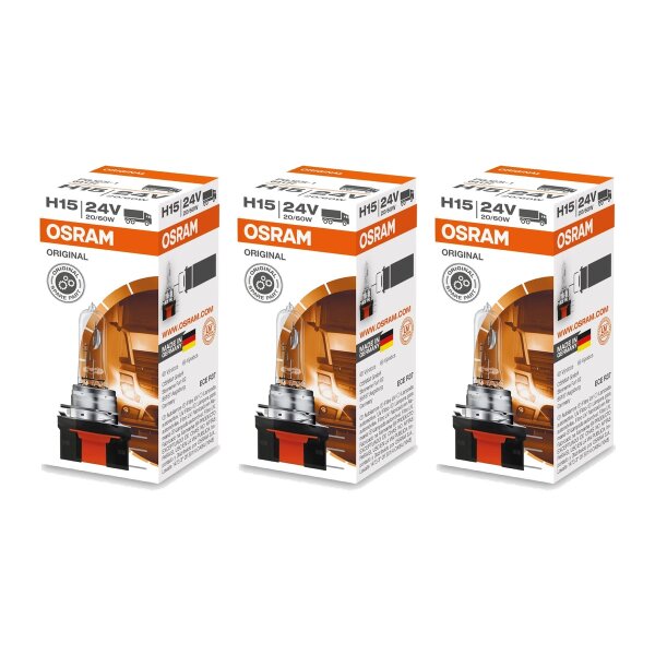 3 Glühlampen H15 24V 60 20W PGJ23t-1 Licht-Expertise OSRAM ORIGINAL für PKW