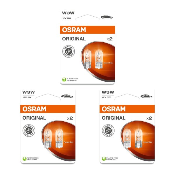 6 Glühlampen Glasquetschsockeln 12V W3W OSRAM...