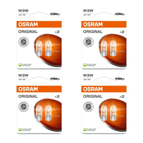 8 Glühlampen Glasquetschsockeln 12V W3W OSRAM...