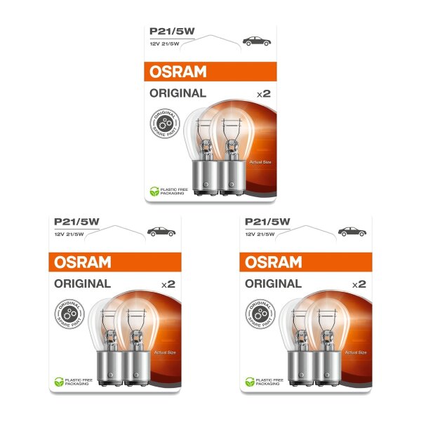 6 Glühlampen Blinkleuchte P21 5W 12V 21 5W BAY15d OSRAM für diverse PKW