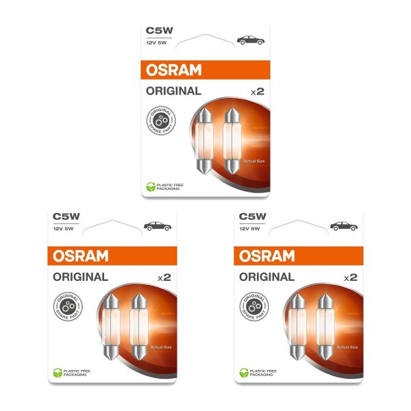 6 Glühlampen Kennzeichen C5W 12V 5W Licht-Expertise OSRAM passend für PKW