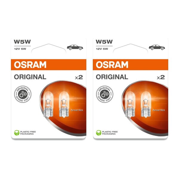 4 Glühlampen Glasquetschsockeln 12V W5W OSRAM ORIGINAL LINE Doppelblister