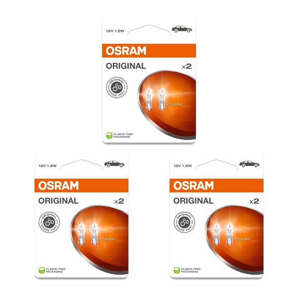 6 Bulbs Interior W1,2W 12V 1,2W W2x4.6d OSRAM ORIGINAL suitable for cars
