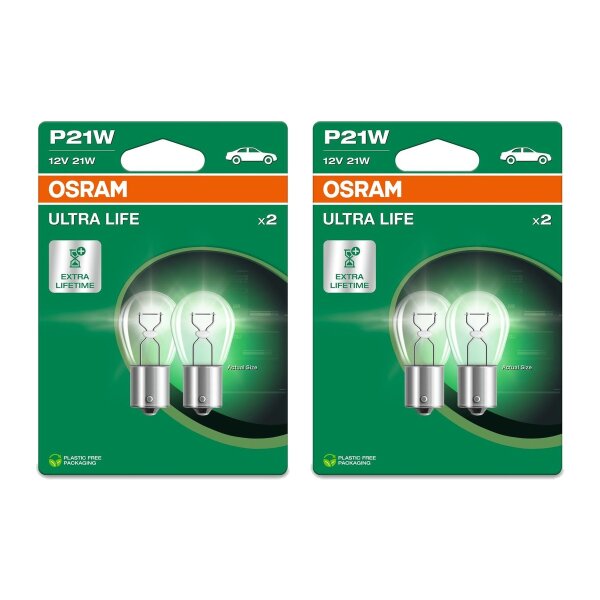 4 Glühlampen Blinkleuchte P21W 12V 21W BA15s OSRAM ULTRA LIFE für diverse PKW