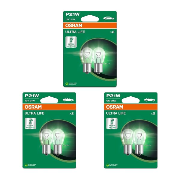 6 Glühlampen Blinkleuchte P21W 12V 21W BA15s OSRAM ULTRA LIFE für diverse PKW