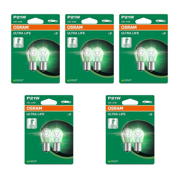 10 Glühlampen Blinkleuchte P21W 12V 21W BA15s OSRAM ULTRA LIFE für diverse PKW