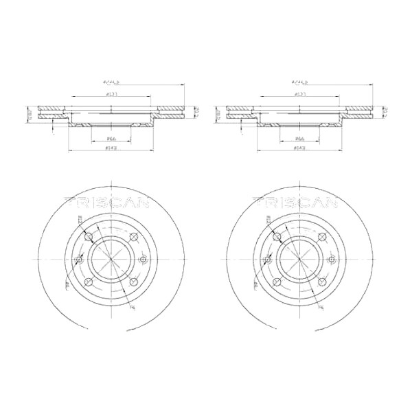 2 Bremsscheiben belüftet Ø 247 mm TRISCAN passend für u.a. PEUGEOT 306