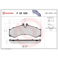 Brake pad set disc brake 20 mm BREMBO for MERCEDES-BENZ...