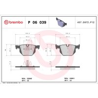 Bremsbelagsatz Scheibenbremse 17 mm BREMBO passend...