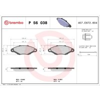 Brake pad set disc brake 18 mm BREMBO for e.g. RENAULT...