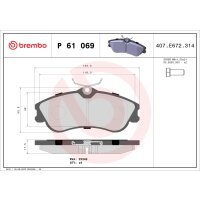 Brake pad set disc brake 19 mm BREMBO for e.g. PEUGEOT...