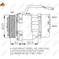 Compressor Air Conditioning 119mm NRF for CITROEN BERLINGO
