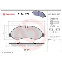 Brake pad set disc brake 17 mm BREMBO for FORD TRANSIT...