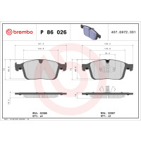 Brake pad set disc brake BREMBO suitable for e.g. VOLVO XC60