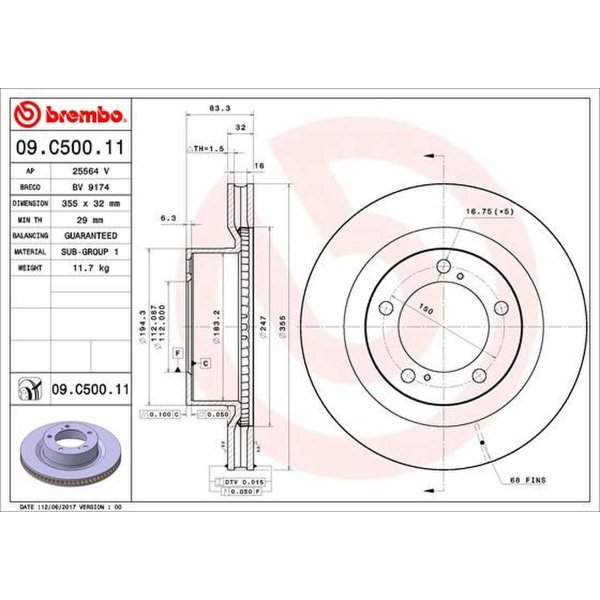 Front brake disc 355mm BREMBO for TOYOTA LAND CRUISER 200